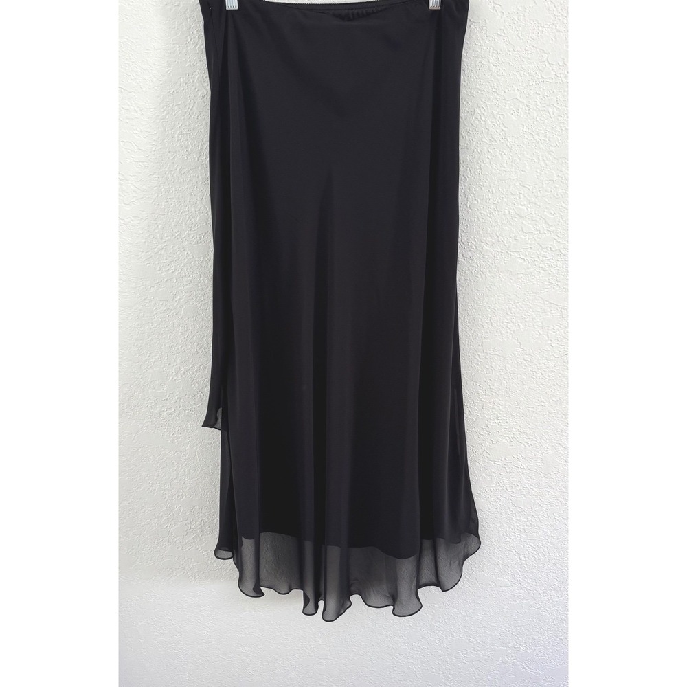 Alex Evenings Tiered Maxi Skirt Large Black Chiffon Whimsigoth Witchy Party